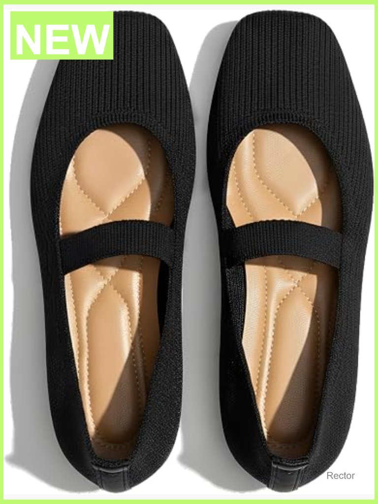 Knit Ballet Flats With Strap, Lightweight Breathable Walking Flats